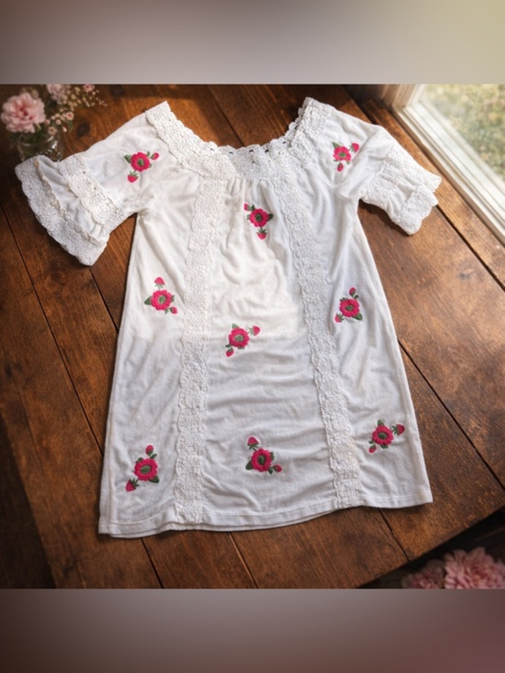 Juicy Couture Floral Crochet Embroidered Terry Cloth Swim Coverup - Small
